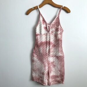 HOT KISS PINK UNITARD SHORTS WAFFLE TEXTURE GYM YOGA M